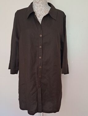 Avenue Dark Brown Button-Front Tunic Shirt